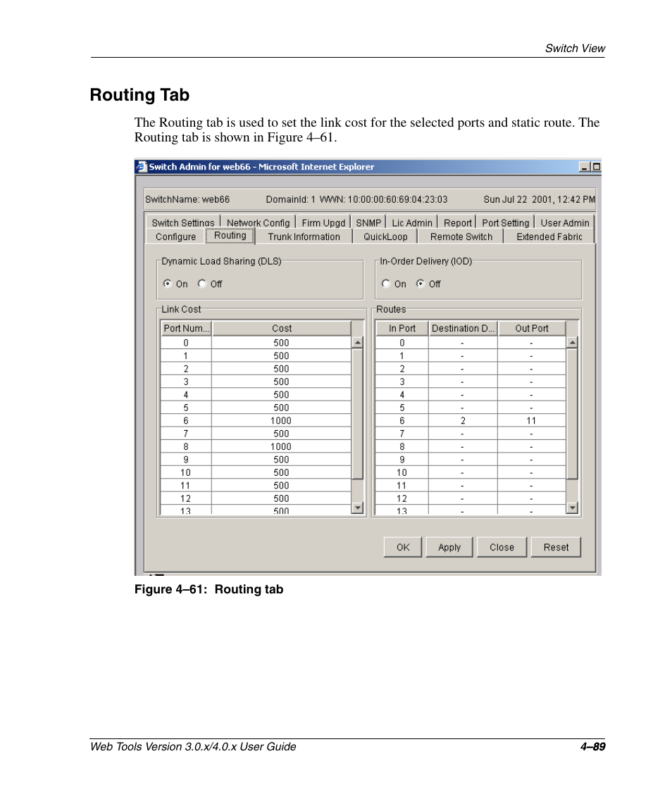 Routing tab, Figure 4-61: routing tab, Routing tab –89 | HP StorageWorks 2.32 SAN Switch User Manual | Page 245 / 348