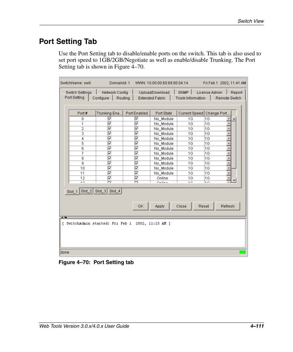 Port setting tab, Figure 4-70: port setting tab, Port setting tab –111 | HP StorageWorks 2.32 SAN Switch User Manual | Page 267 / 348