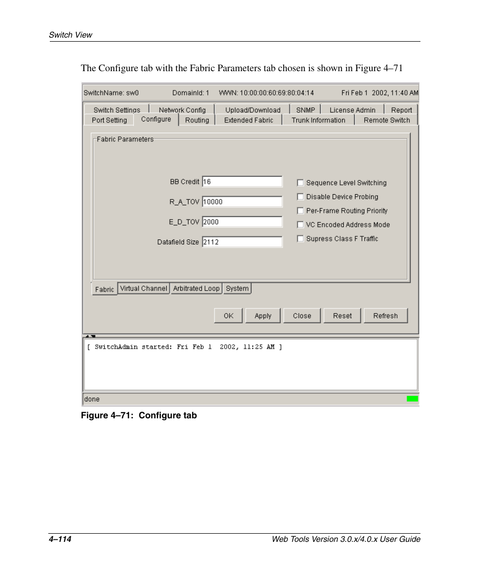 Figure 4-71: configure tab, Configure tab –114 | HP StorageWorks 2.32 SAN Switch User Manual | Page 270 / 348