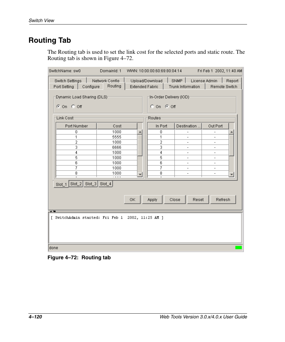 Routing tab, Figure 4-72: routing tab, Routing tab –120 | HP StorageWorks 2.32 SAN Switch User Manual | Page 276 / 348