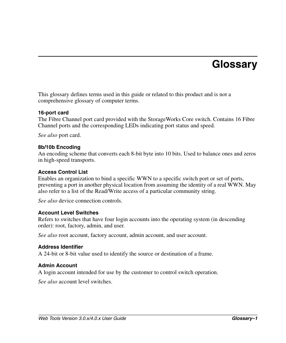 Glossary | HP StorageWorks 2.32 SAN Switch User Manual | Page 311 / 348