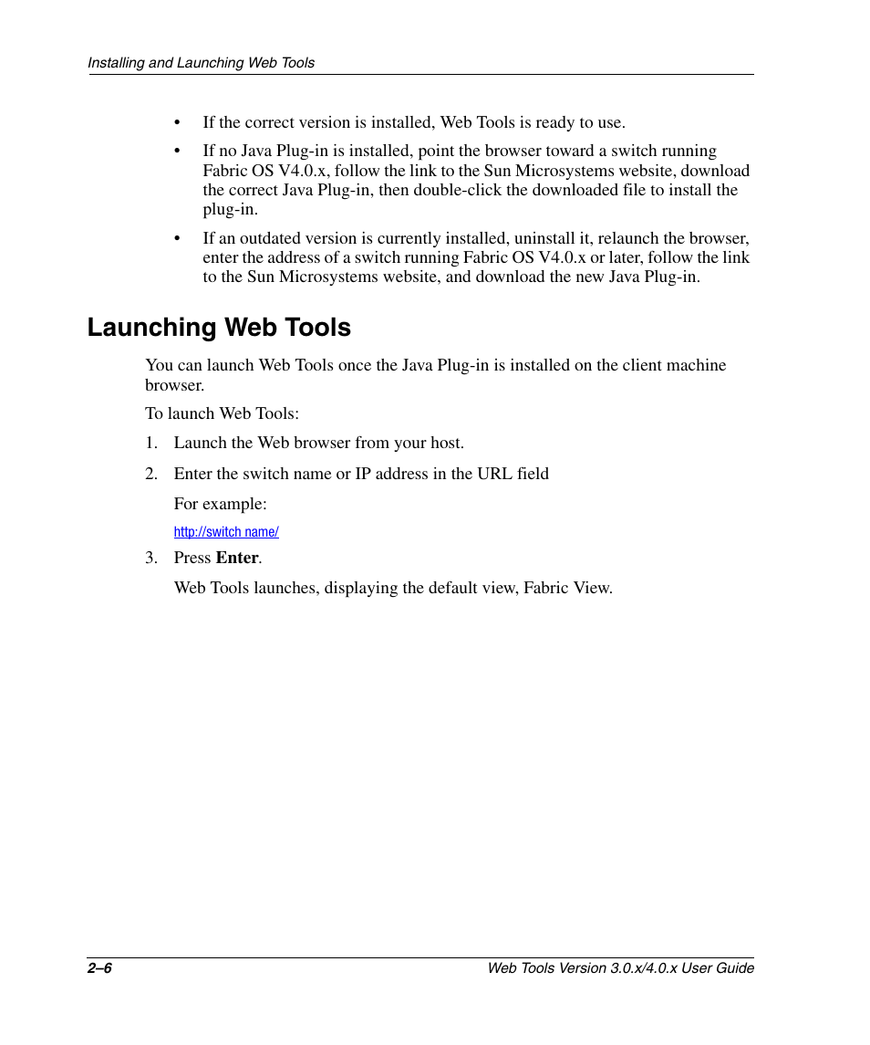 Launching web tools, Launching web tools –6 | HP StorageWorks 2.32 SAN Switch User Manual | Page 36 / 348