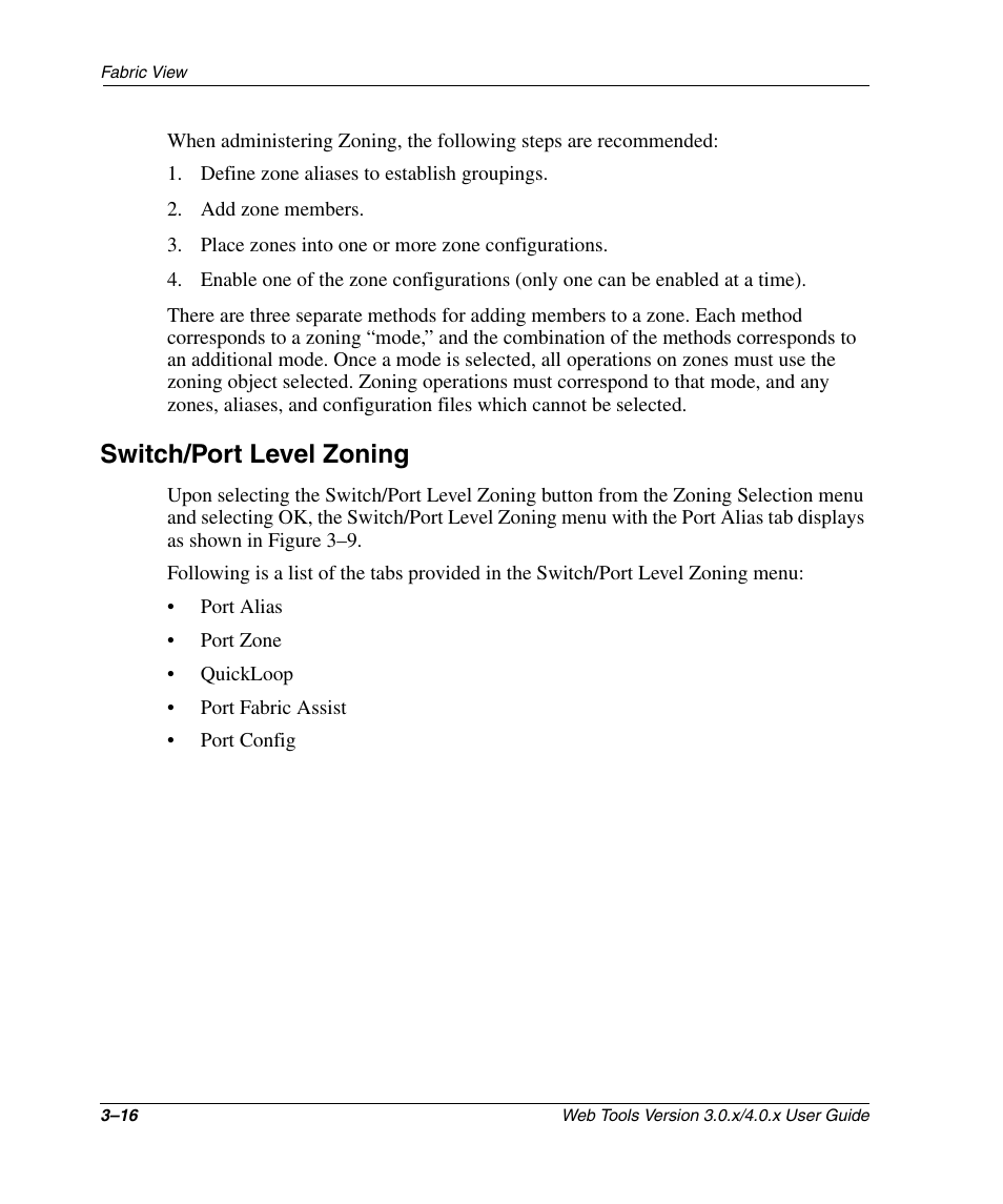 Switch/port level zoning, Switch/port level zoning –16 | HP StorageWorks 2.32 SAN Switch User Manual | Page 52 / 348