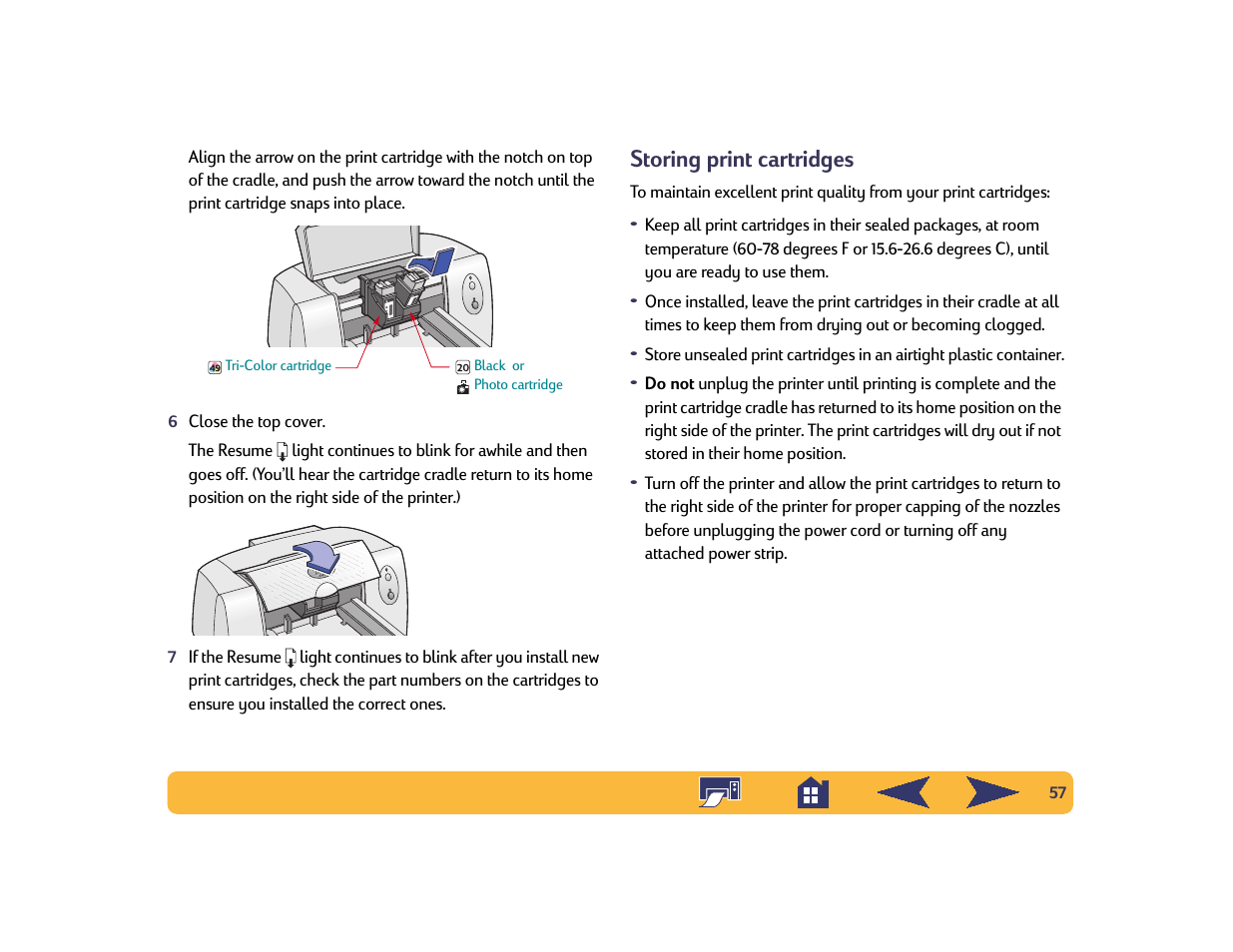 Storing print cartridges | HP Deskjet 642c Printer User Manual | Page 57 / 70