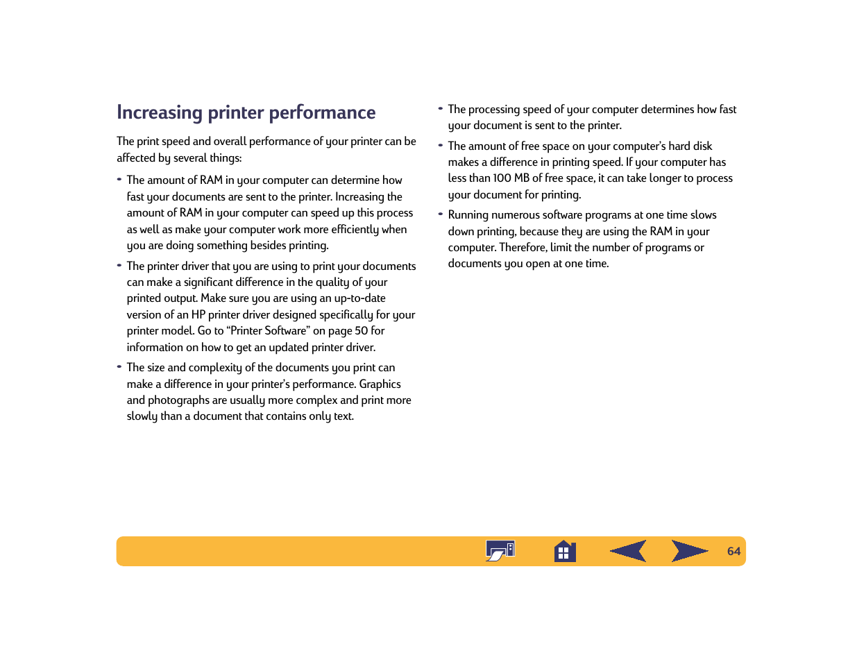 Increasing printer performance | HP Deskjet 642c Printer User Manual | Page 64 / 70