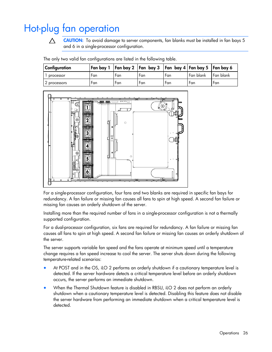 Hot-plug fan operation | HP ProLiant DL385 G6 Server User Manual | Page 26 / 106