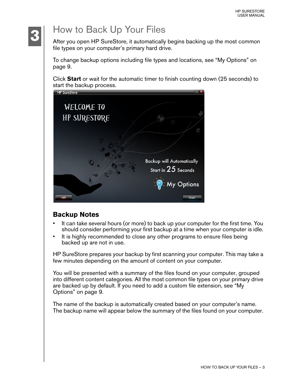 How to back up your files, Backup notes | HP HD4000 Personal Media Drive User Manual | Page 6 / 14