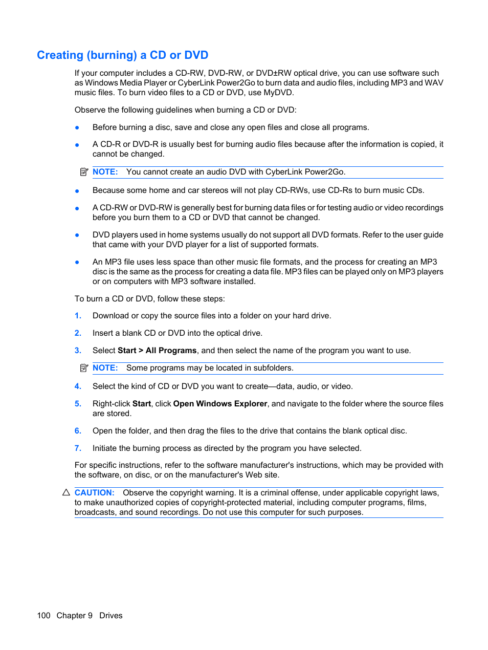 Creating (burning) a cd or dvd | HP Pavilion dv4-2116tx Entertainment Notebook PC User Manual | Page 112 / 167