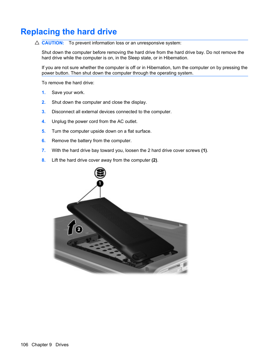 Replacing the hard drive | HP Pavilion dv4-2116tx Entertainment Notebook PC User Manual | Page 118 / 167