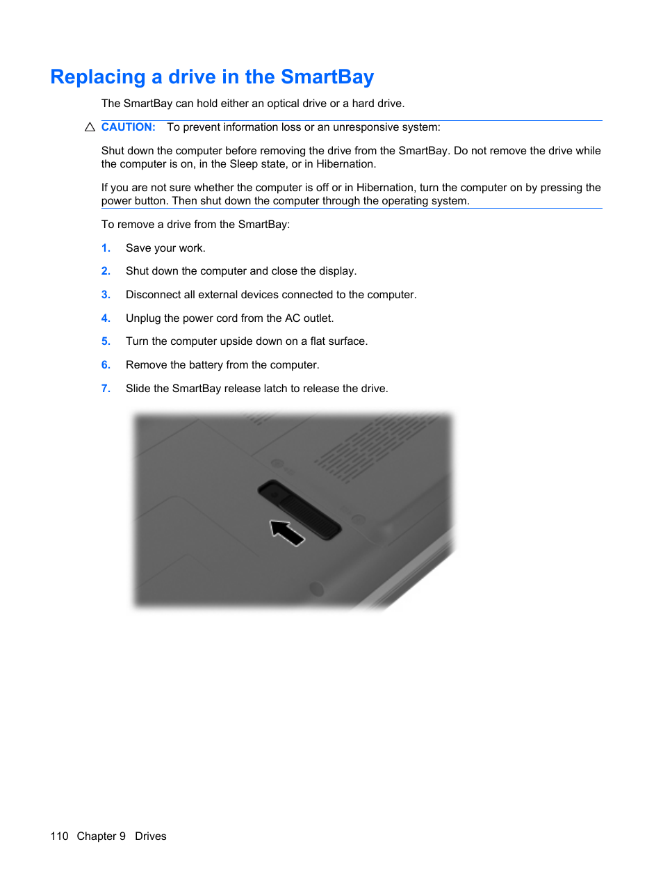 Replacing a drive in the smartbay | HP Pavilion dv4-2116tx Entertainment Notebook PC User Manual | Page 122 / 167