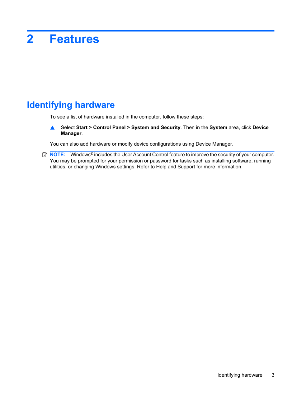 Features, Identifying hardware, 2 features | 2features | HP Pavilion dv4-2116tx Entertainment Notebook PC User Manual | Page 15 / 167