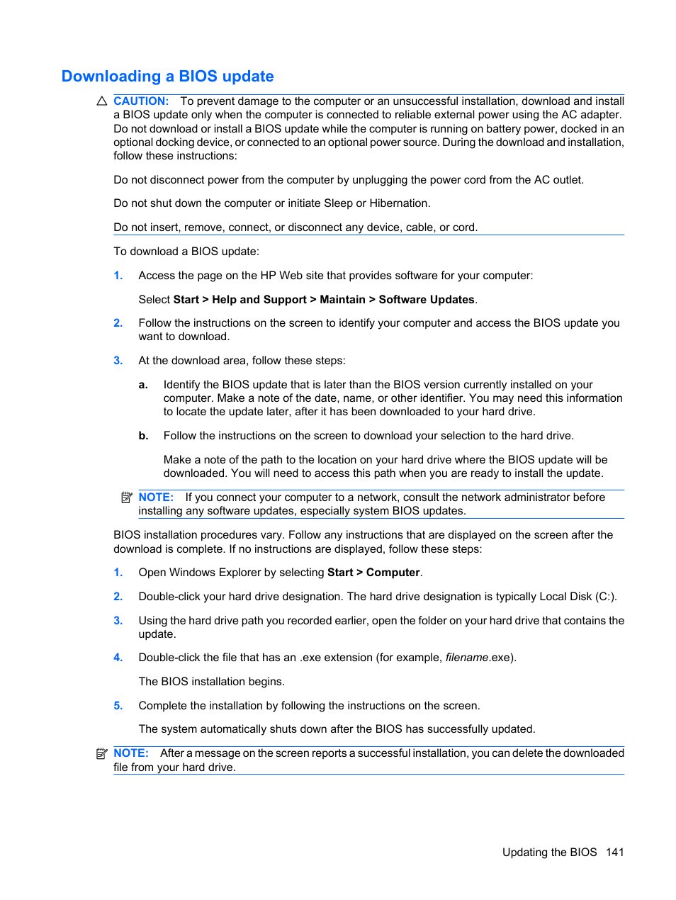 Downloading a bios update | HP Pavilion dv4-2116tx Entertainment Notebook PC User Manual | Page 153 / 167