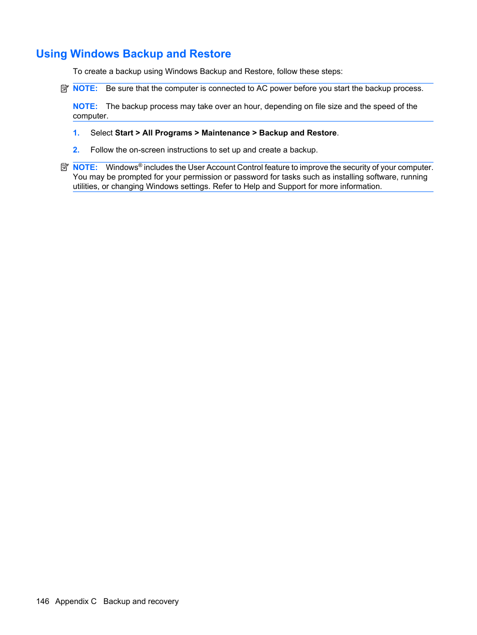 Using windows backup and restore | HP Pavilion dv4-2116tx Entertainment Notebook PC User Manual | Page 158 / 167