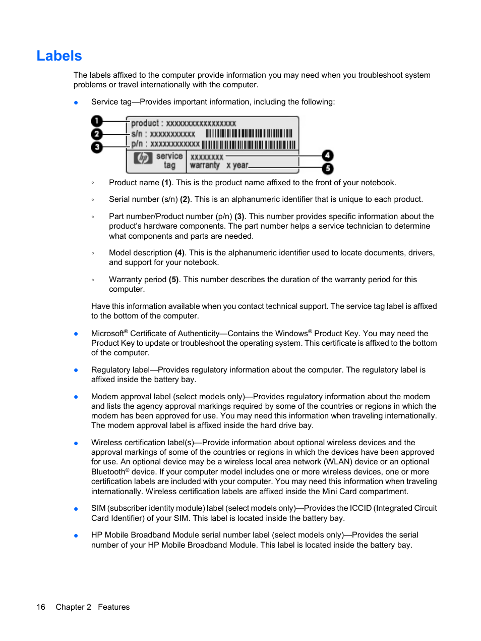 Labels | HP Pavilion dv4-2116tx Entertainment Notebook PC User Manual | Page 28 / 167