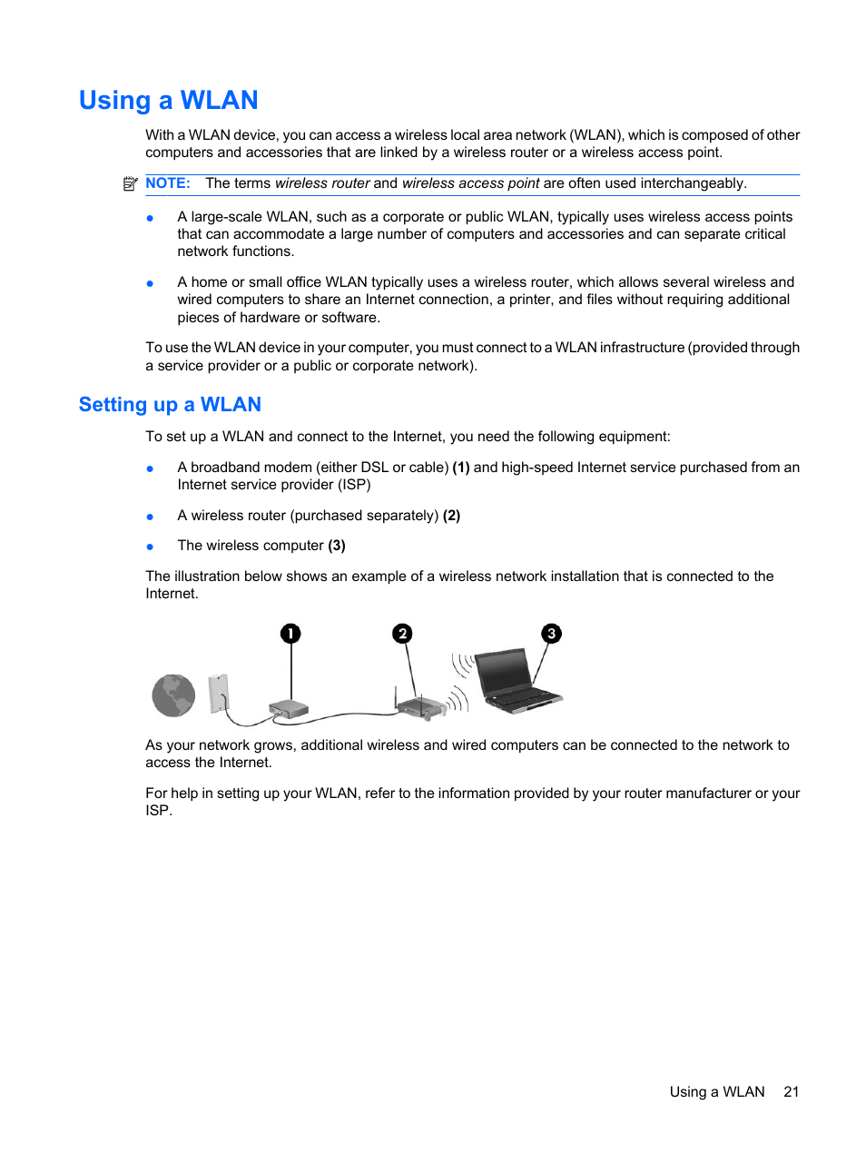 Using a wlan, Setting up a wlan | HP Pavilion dv4-2116tx Entertainment Notebook PC User Manual | Page 33 / 167
