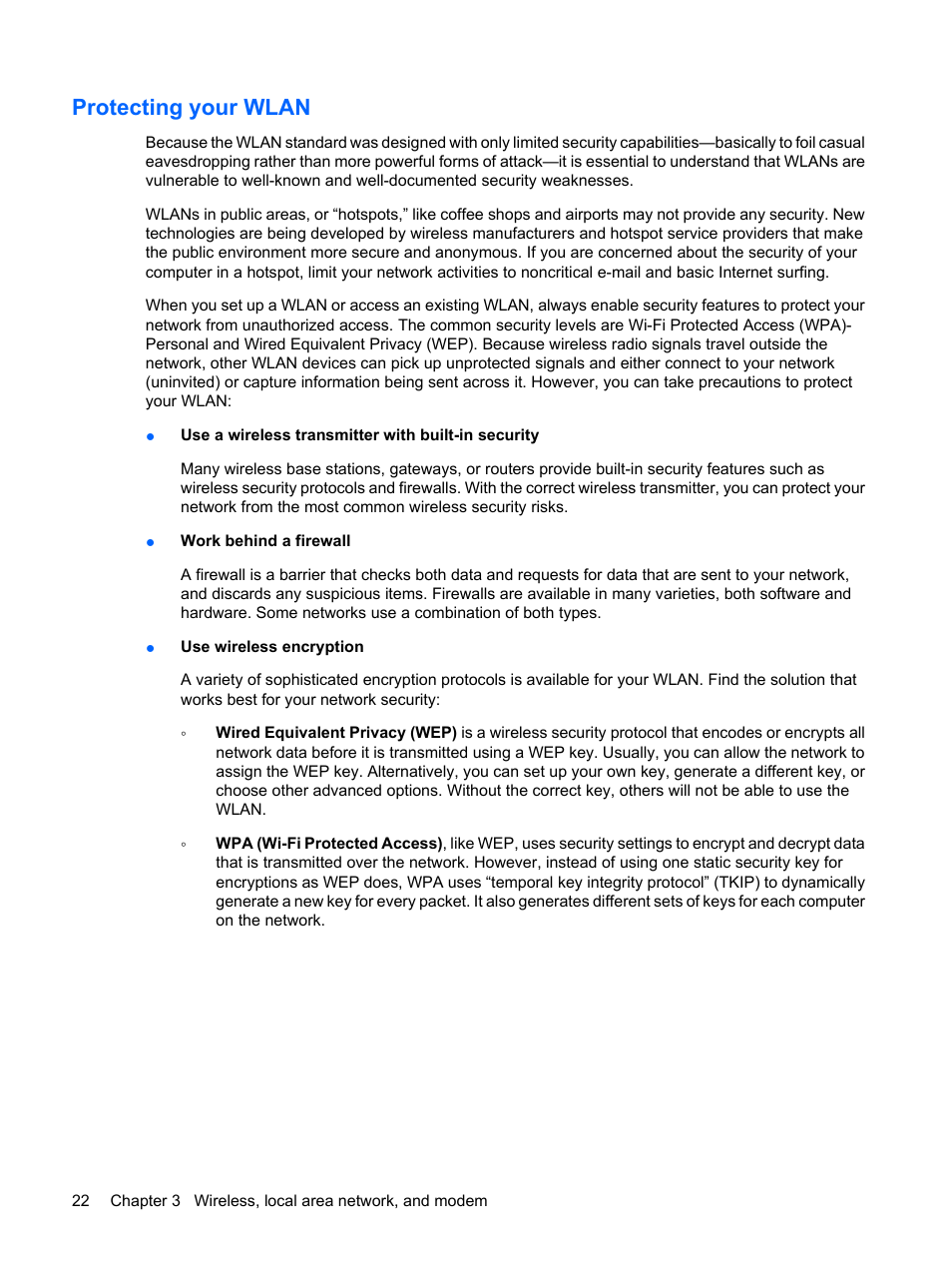 Protecting your wlan | HP Pavilion dv4-2116tx Entertainment Notebook PC User Manual | Page 34 / 167
