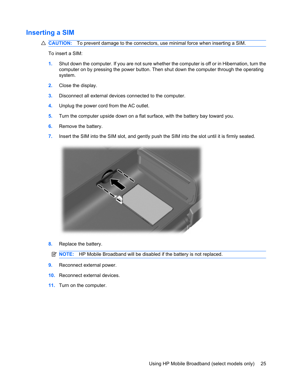 Inserting a sim | HP Pavilion dv4-2116tx Entertainment Notebook PC User Manual | Page 37 / 167