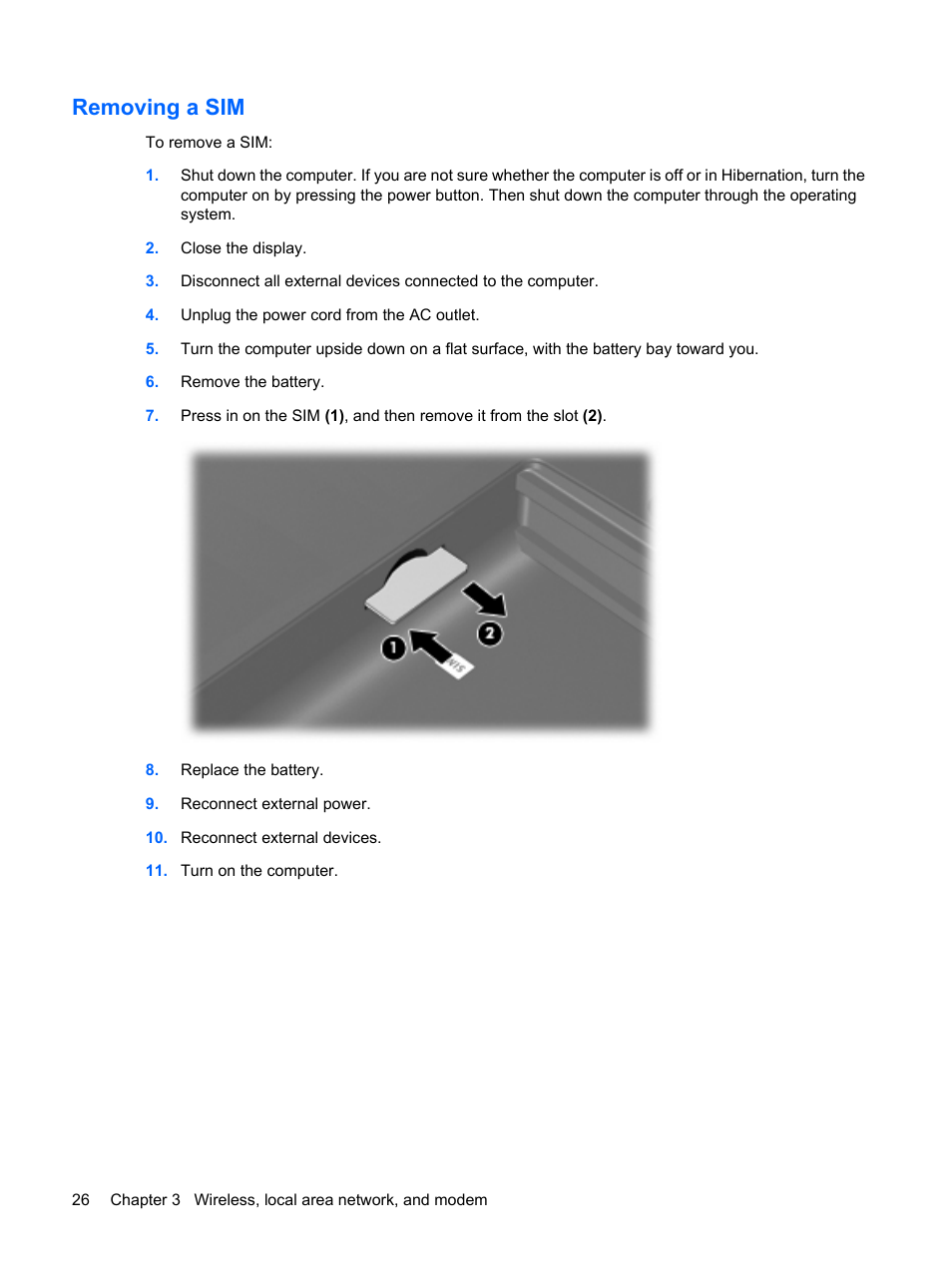 Removing a sim | HP Pavilion dv4-2116tx Entertainment Notebook PC User Manual | Page 38 / 167