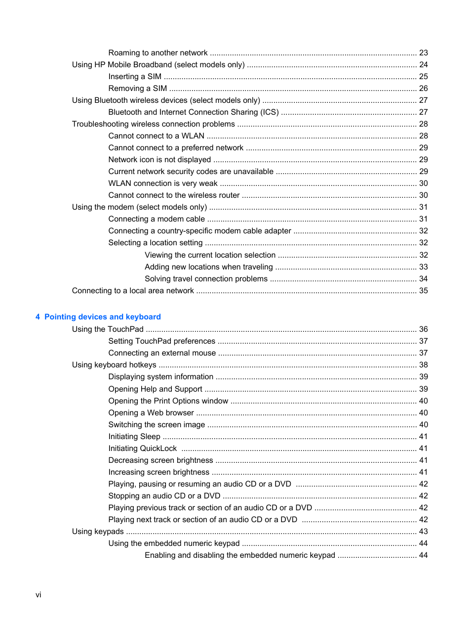 HP Pavilion dv4-2116tx Entertainment Notebook PC User Manual | Page 6 / 167