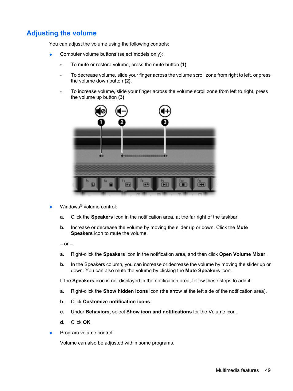 Adjusting the volume | HP Pavilion dv4-2116tx Entertainment Notebook PC User Manual | Page 61 / 167
