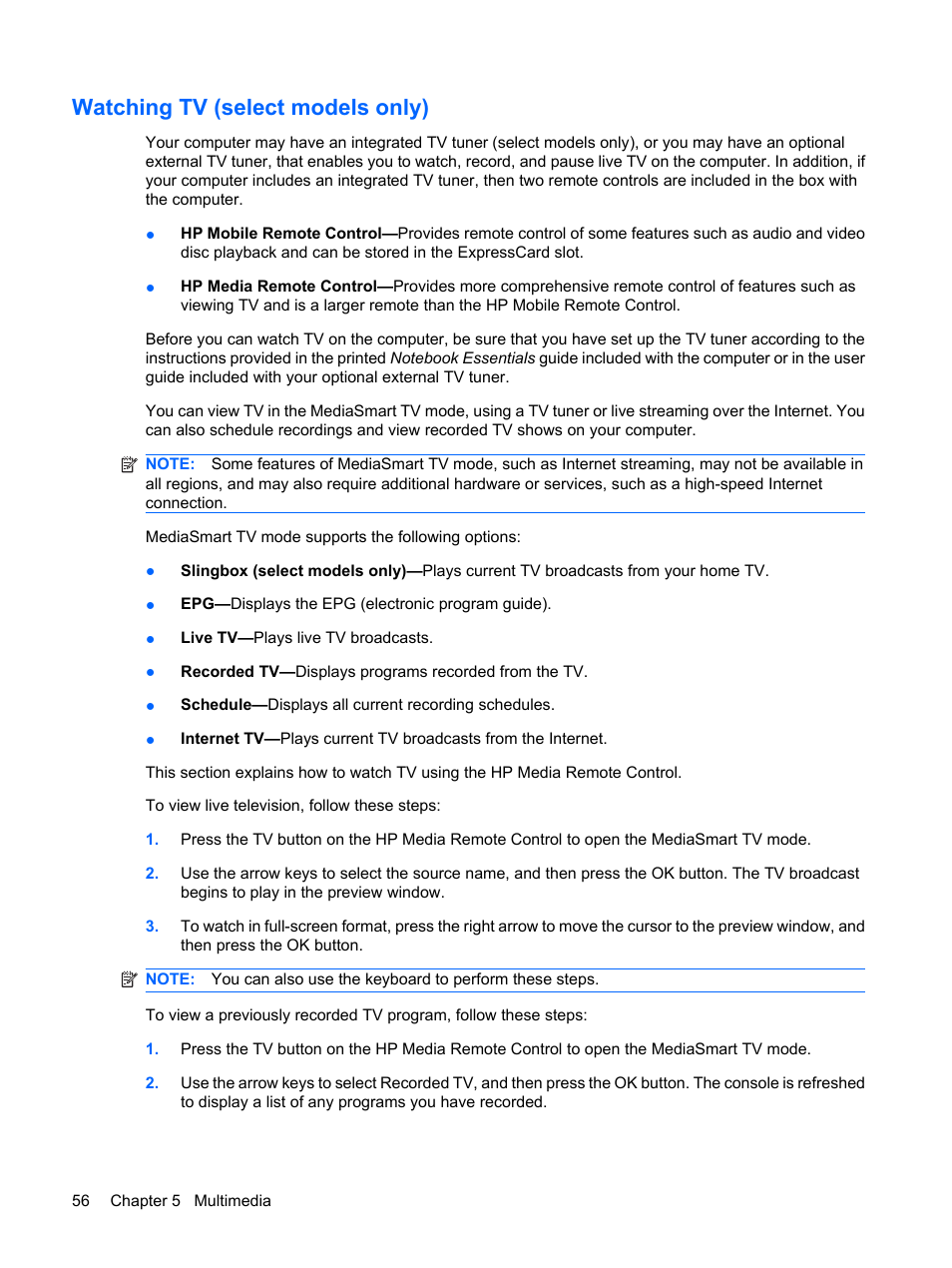 Watching tv (select models only) | HP Pavilion dv4-2116tx Entertainment Notebook PC User Manual | Page 68 / 167