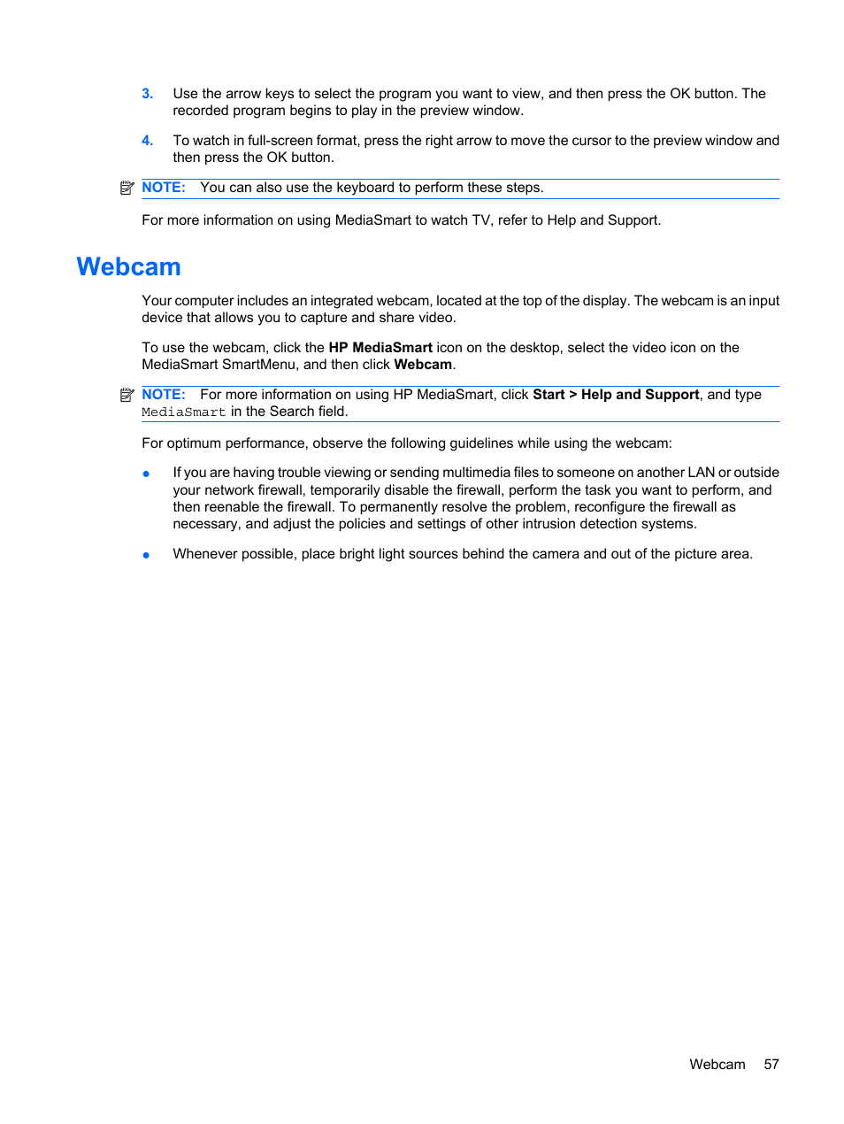 Webcam | HP Pavilion dv4-2116tx Entertainment Notebook PC User Manual | Page 69 / 167