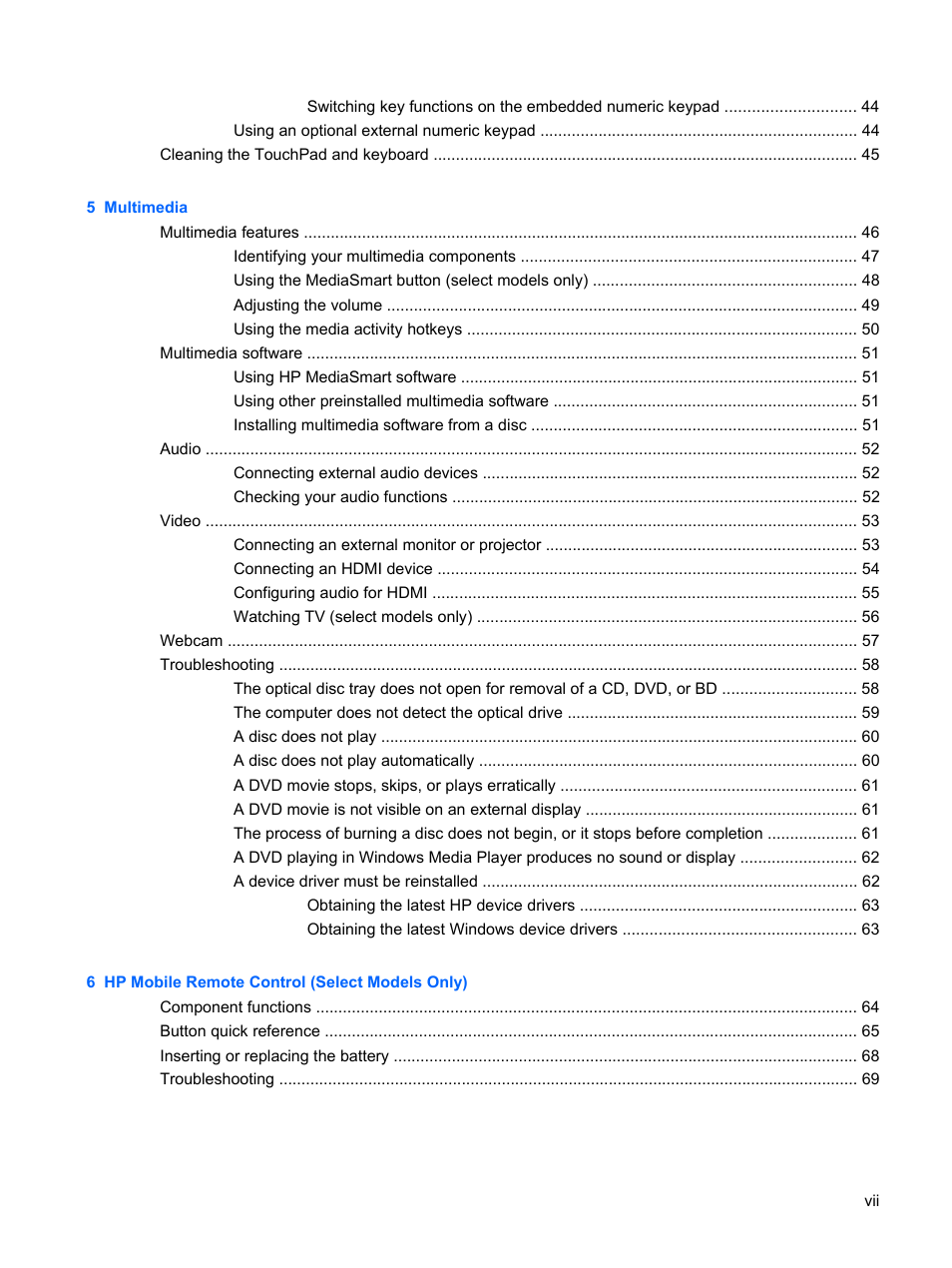 HP Pavilion dv4-2116tx Entertainment Notebook PC User Manual | Page 7 / 167