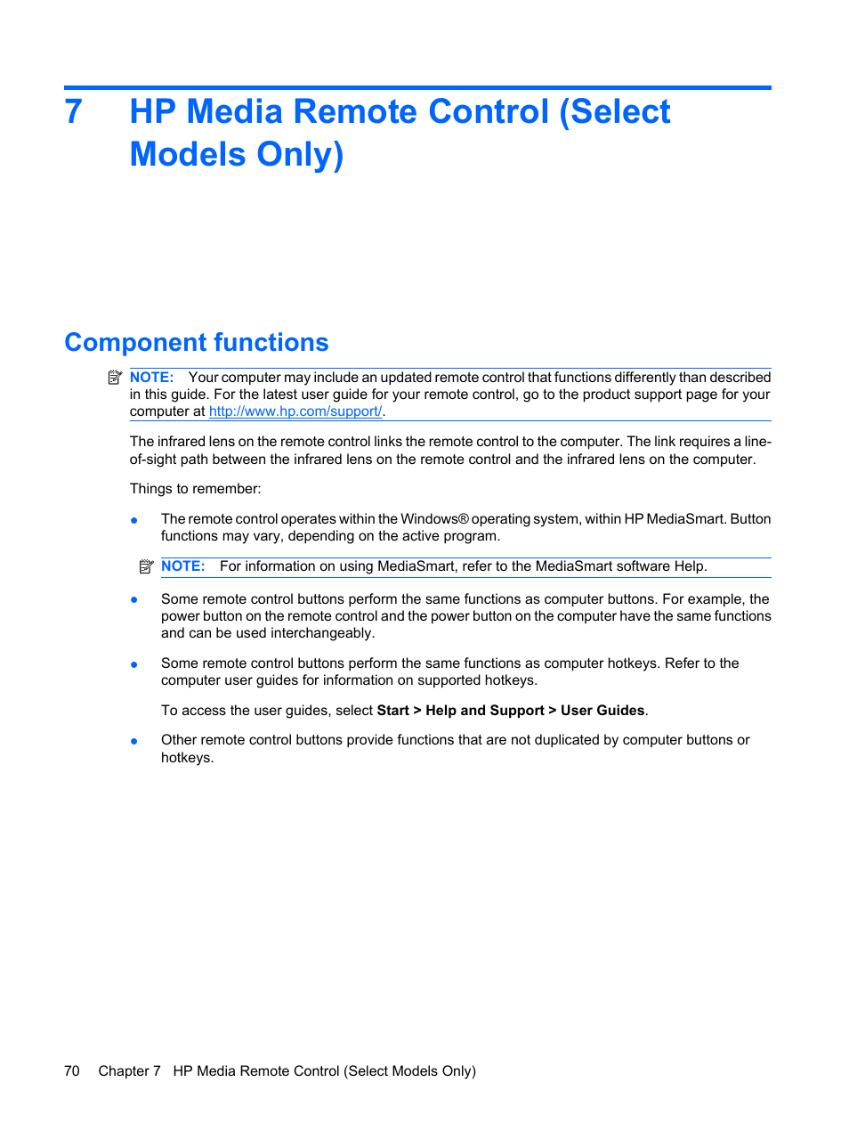 Hp media remote control (select models only), Component functions, 7 hp media remote control (select models only) | 7hp media remote control (select models only) | HP Pavilion dv4-2116tx Entertainment Notebook PC User Manual | Page 82 / 167