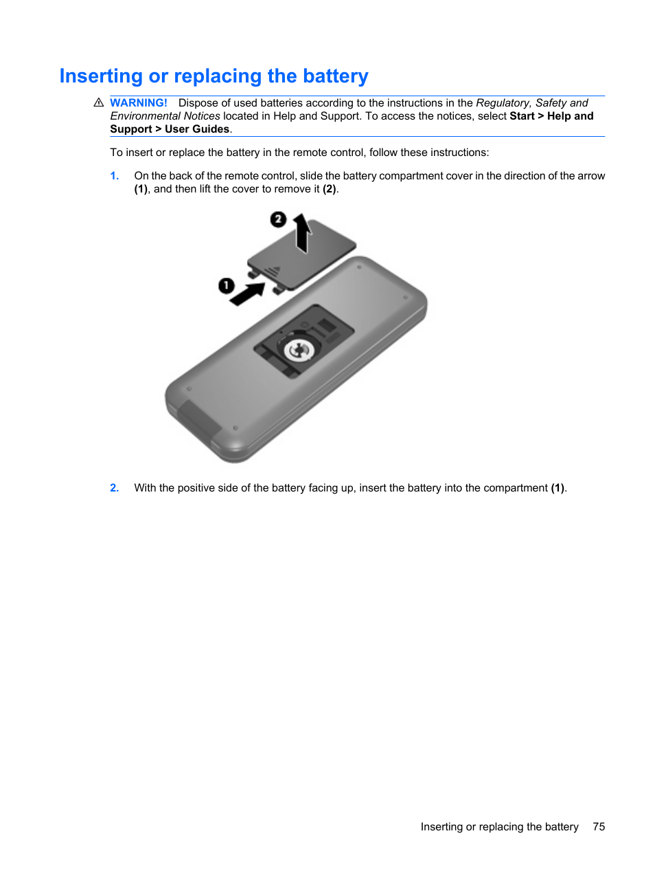 Inserting or replacing the battery | HP Pavilion dv4-2116tx Entertainment Notebook PC User Manual | Page 87 / 167