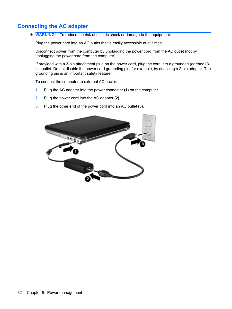 Connecting the ac adapter | HP Pavilion dv4-2116tx Entertainment Notebook PC User Manual | Page 94 / 167