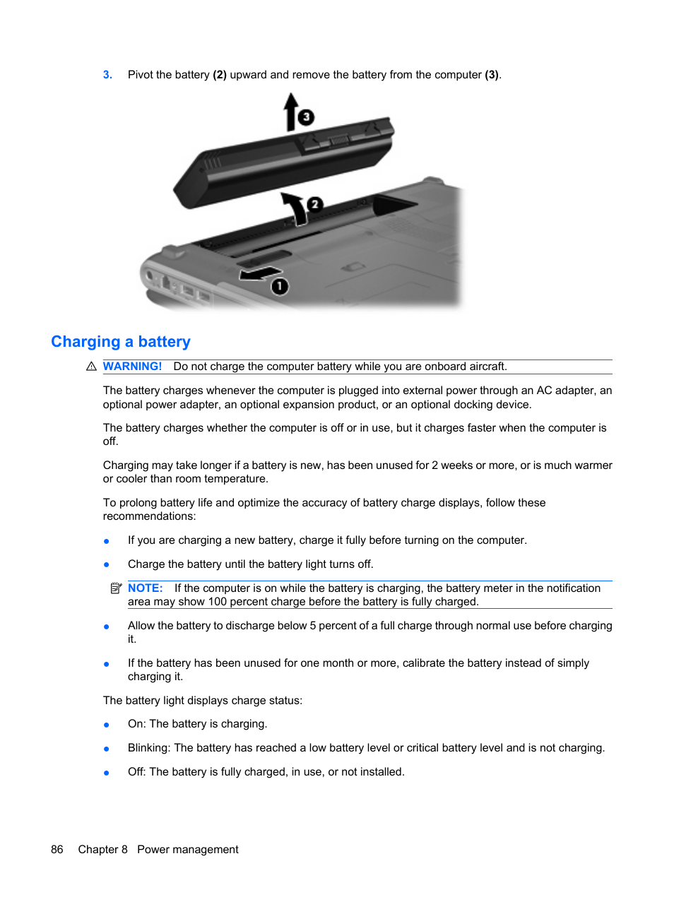 Charging a battery | HP Pavilion dv4-2116tx Entertainment Notebook PC User Manual | Page 98 / 167