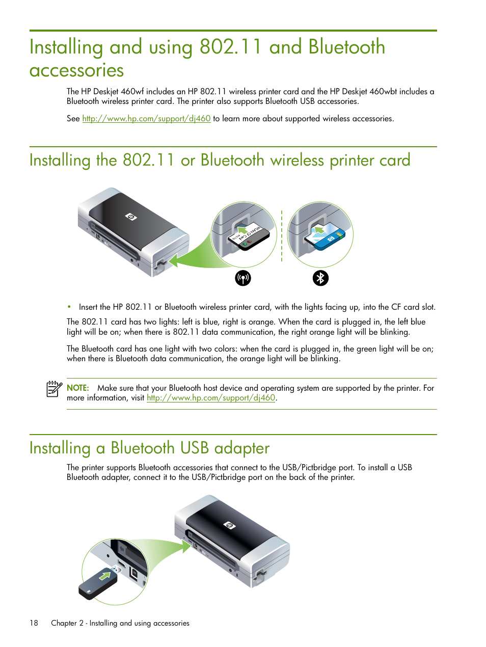 Installing a bluetooth usb adapter | HP Deskjet 460cb Mobile Printer User Manual | Page 18 / 132