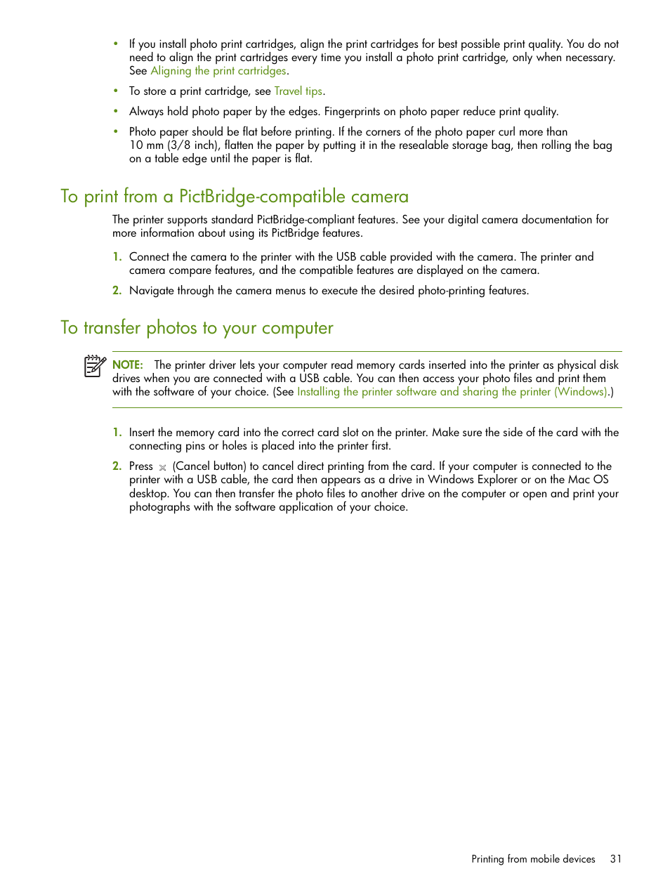 HP Deskjet 460cb Mobile Printer User Manual | Page 31 / 132