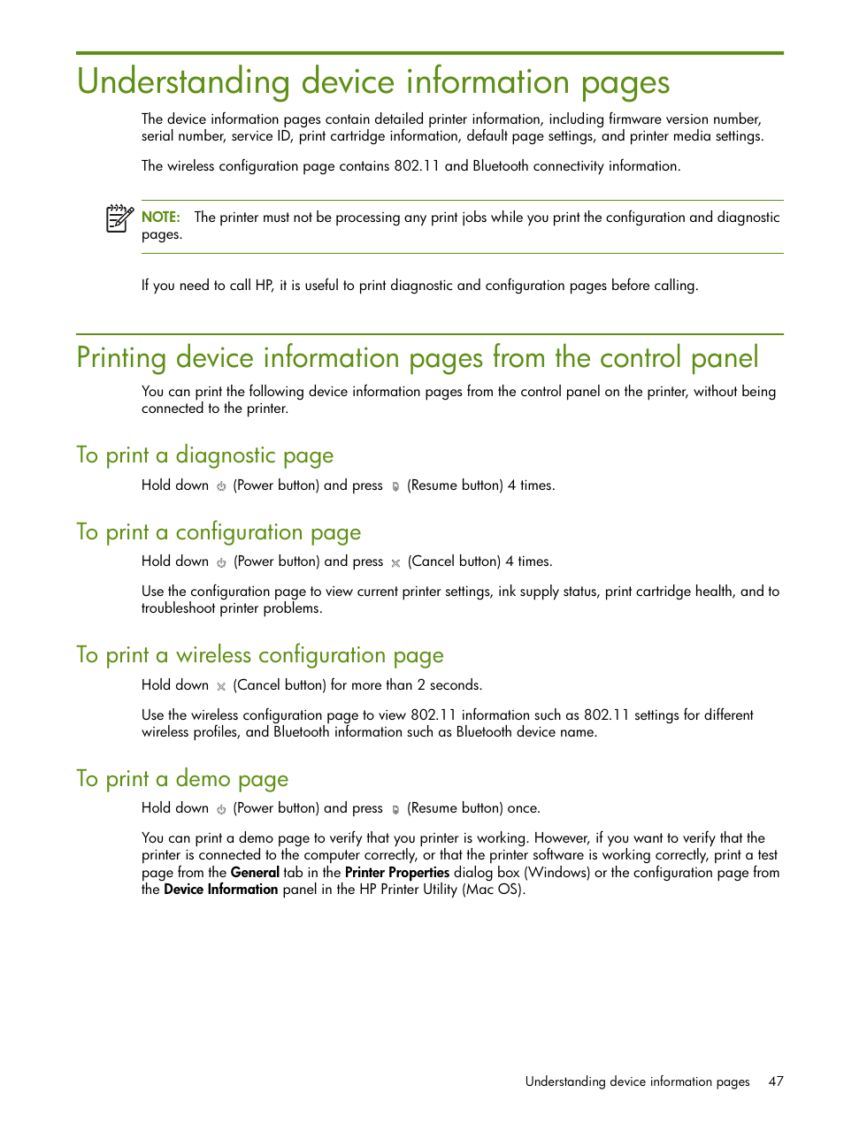 Understanding device information pages | HP Deskjet 460cb Mobile Printer User Manual | Page 47 / 132
