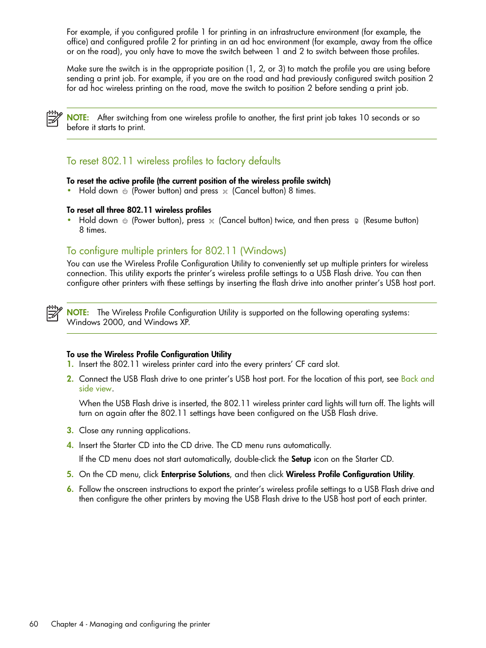 To configure, Multiple printers for 802.11 (windows) | HP Deskjet 460cb Mobile Printer User Manual | Page 60 / 132