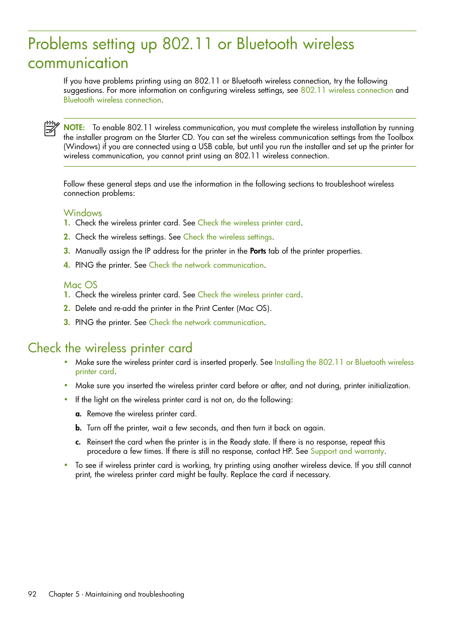 Also, Check the wireless printer card | HP Deskjet 460cb Mobile Printer User Manual | Page 92 / 132