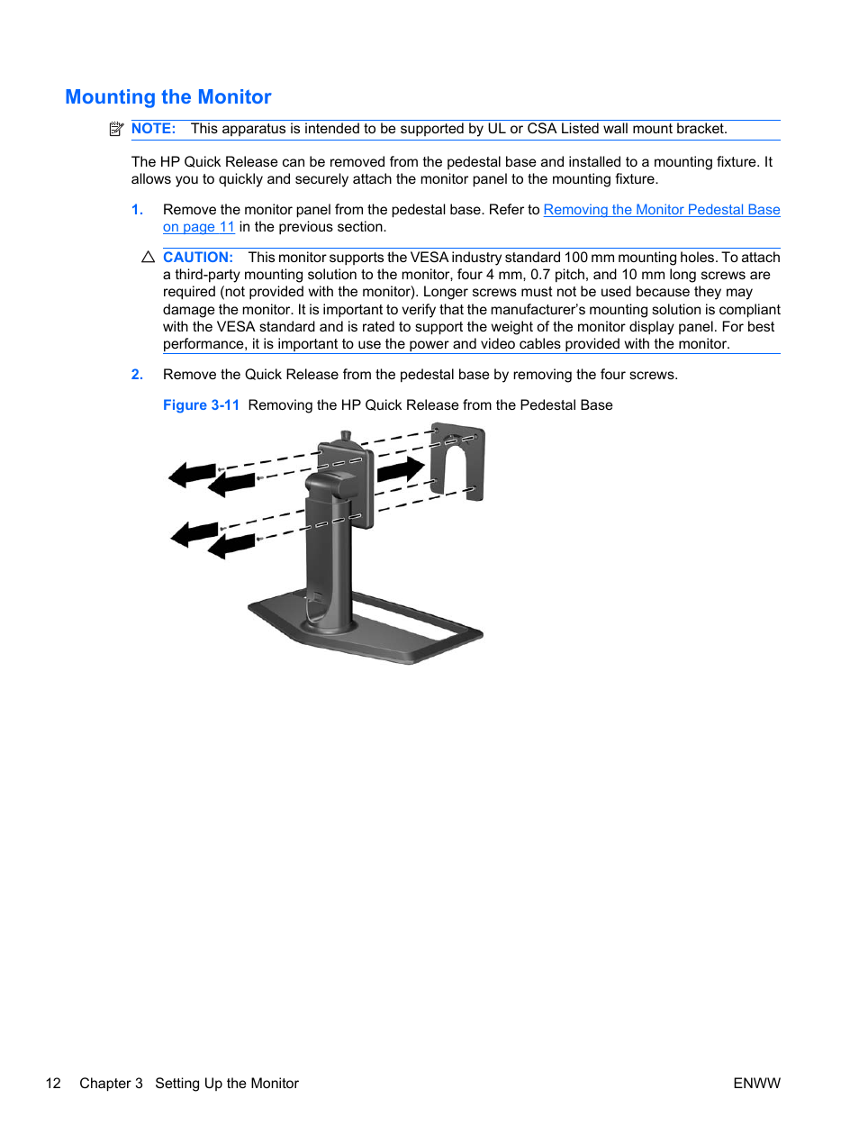Mounting the monitor | HP ZR30w 30-inch S-IPS LCD Monitor User Manual | Page 18 / 34