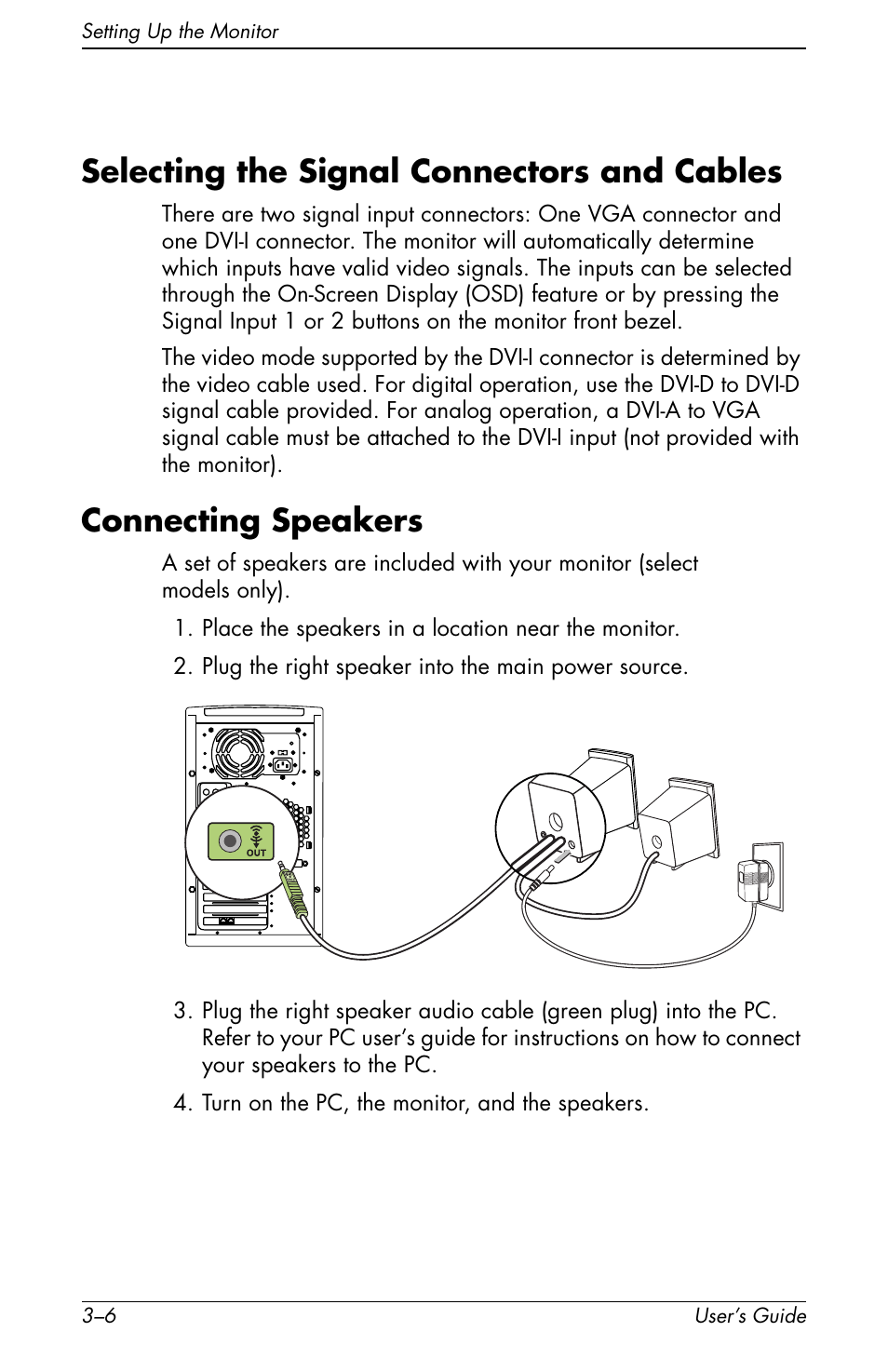 Selecting the signal connectors and cables, Connecting speakers | HP Pavilion f1904 19 inch LCD Monitor User Manual | Page 16 / 46