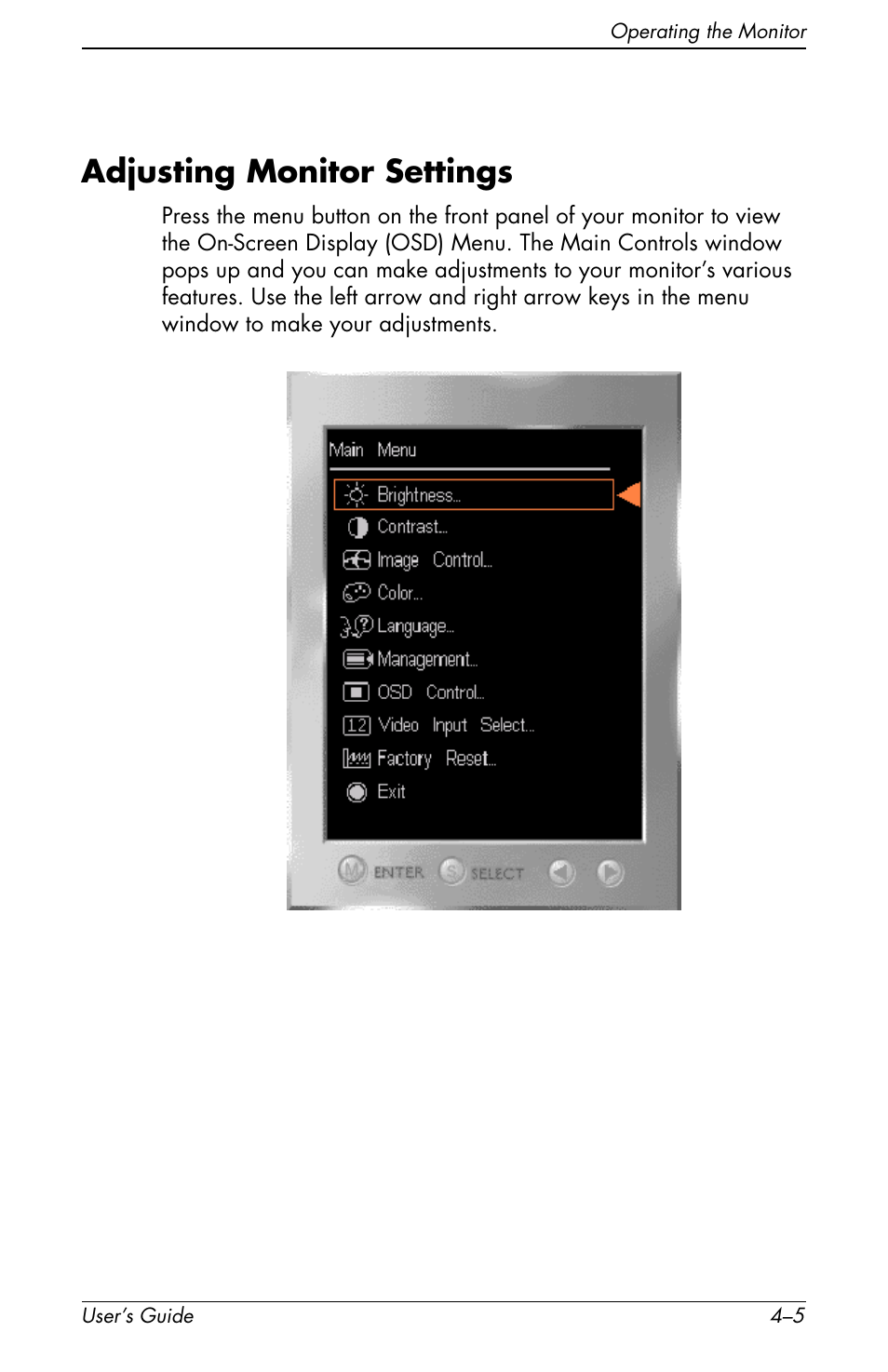 Adjusting monitor settings, Adjusting monitor settings –5 | HP Pavilion f1904 19 inch LCD Monitor User Manual | Page 23 / 46
