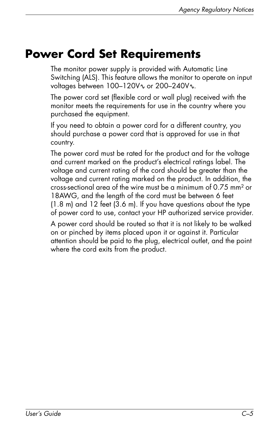 Power cord set requirements, Ergonomics | HP Pavilion f1904 19 inch LCD Monitor User Manual | Page 43 / 46