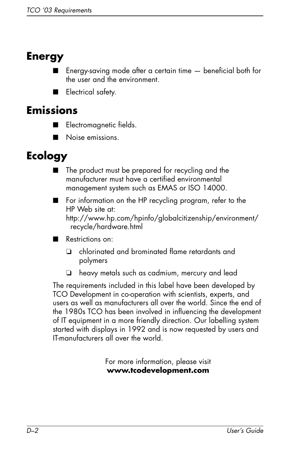 Energy, Emissions, Ecology | HP Pavilion f1904 19 inch LCD Monitor User Manual | Page 46 / 46
