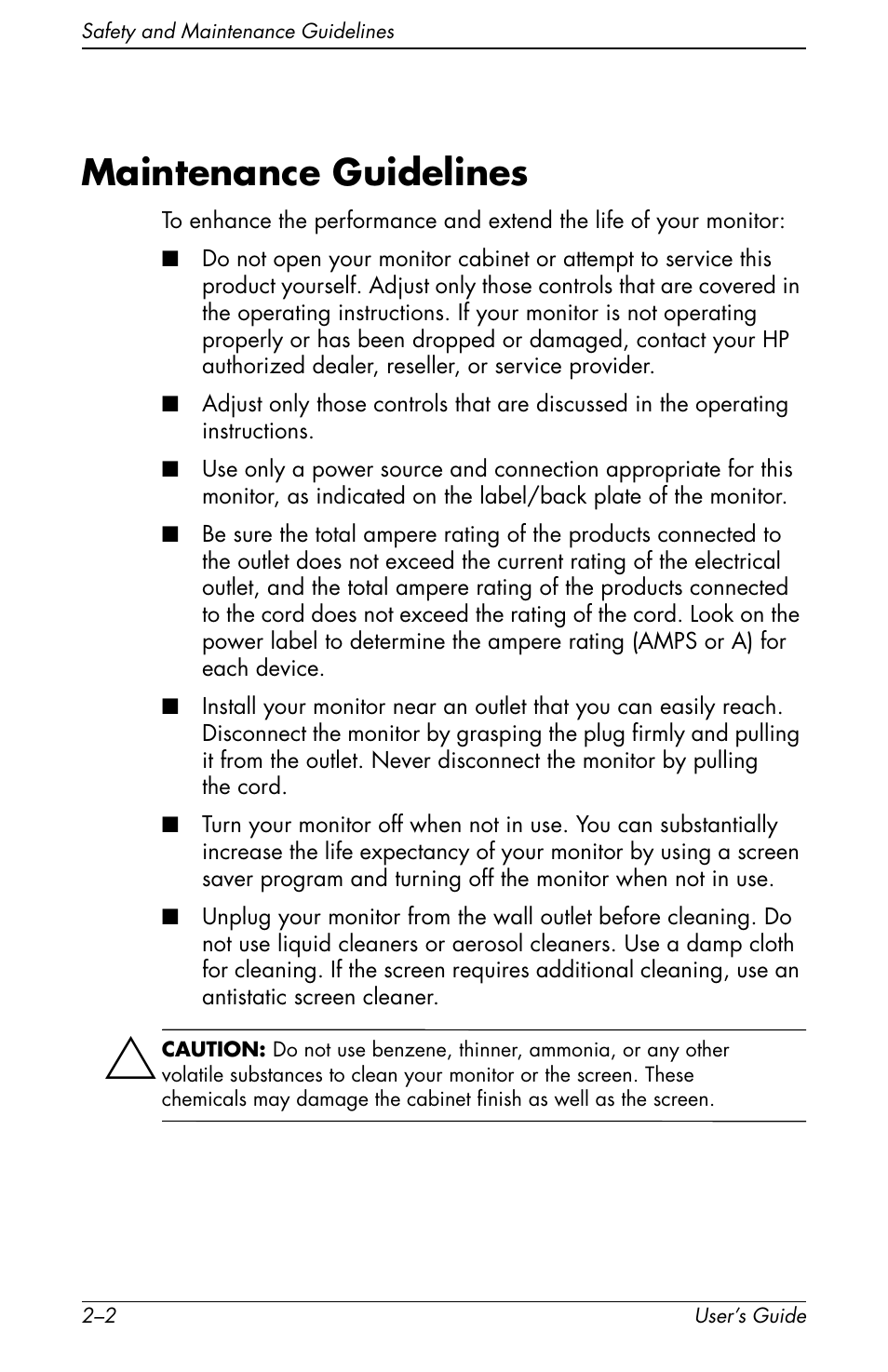 Maintenance guidelines, Maintenance guidelines –2 | HP Pavilion f1904 19 inch LCD Monitor User Manual | Page 8 / 46