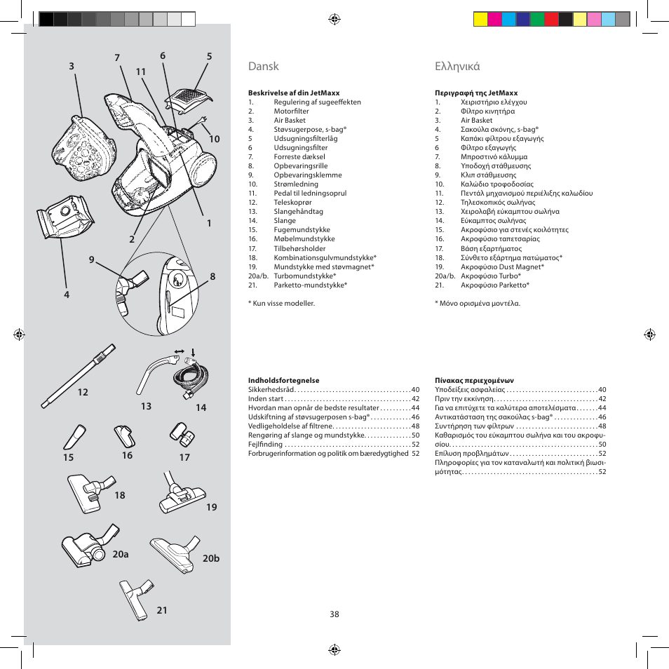 Dansk, Ελληνικά | AEG AJM6840 User Manual | Page 38 / 56