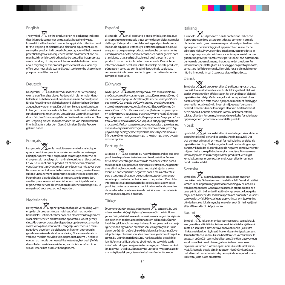 English, Deutsch, Français | Nederlands, Dansk, Español, Português, Italiano, Svenska, Norsk | AEG AJM6840 User Manual | Page 54 / 56