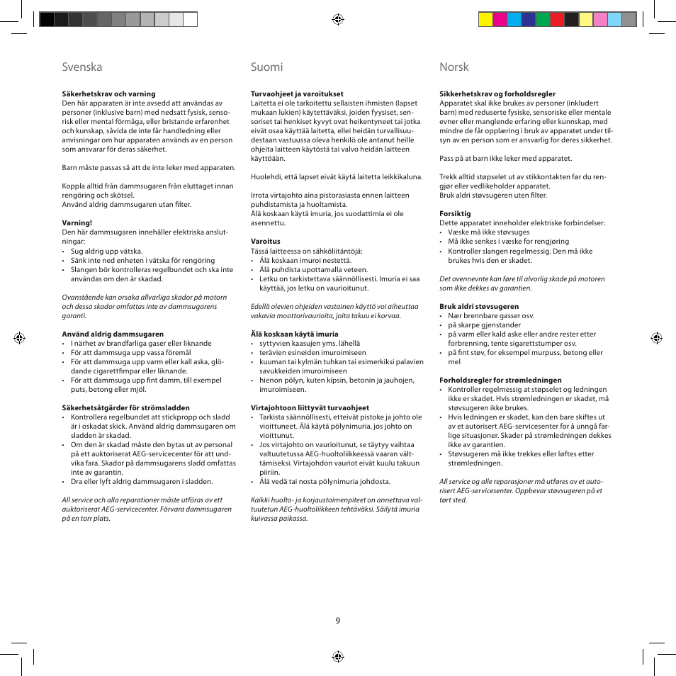 Svenska, Suomi, Norsk | AEG AJM6840 User Manual | Page 9 / 56