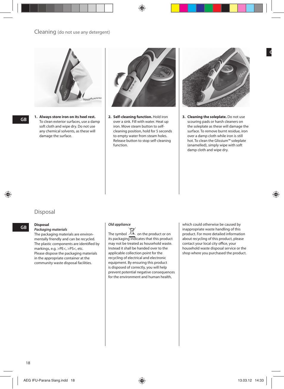 Cleaning, Disposal | AEG DB5130CO User Manual | Page 18 / 20