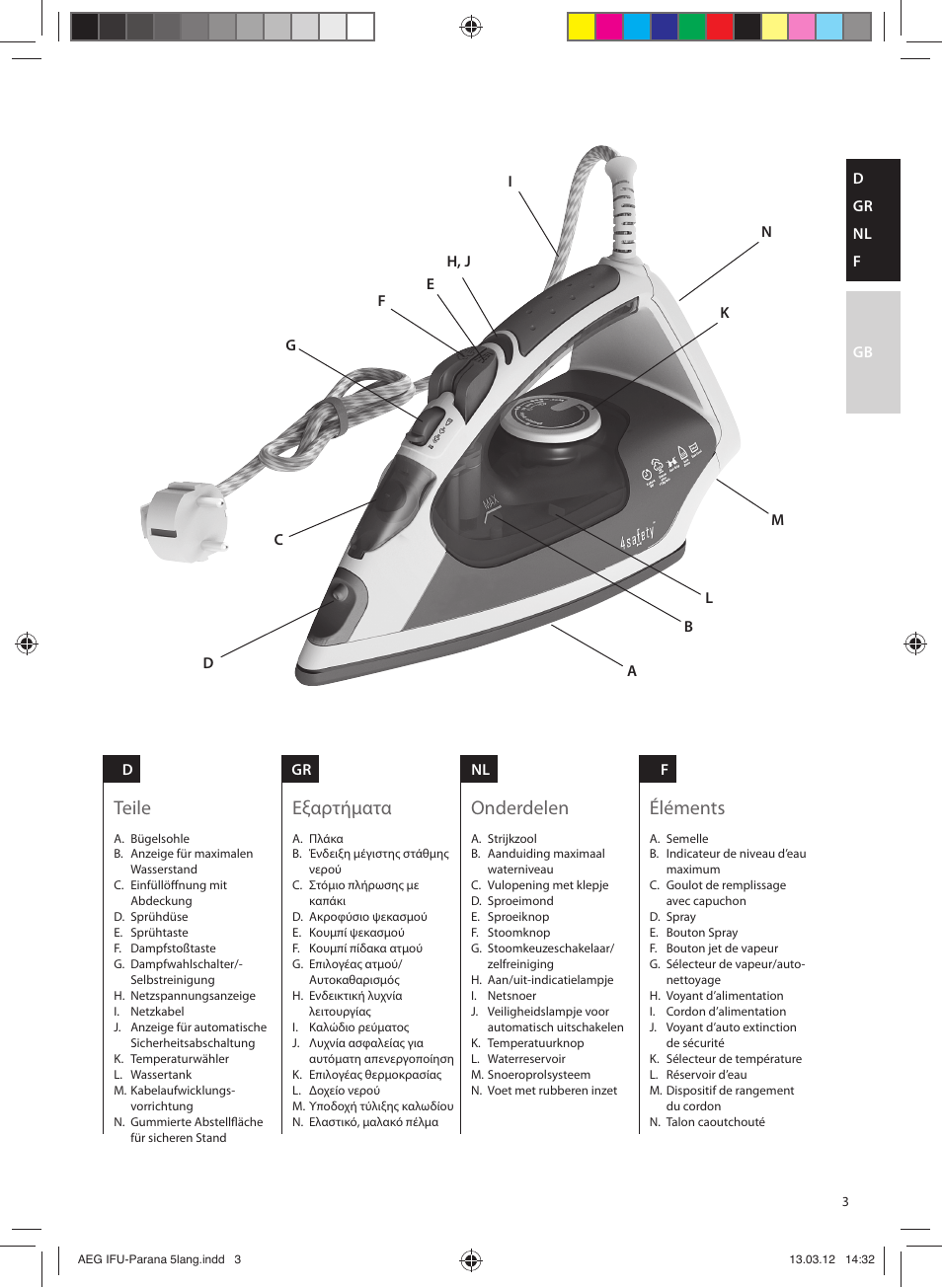 Teile, Εξαρτήματα, Onderdelen | Éléments | AEG DB5130CO User Manual | Page 3 / 20