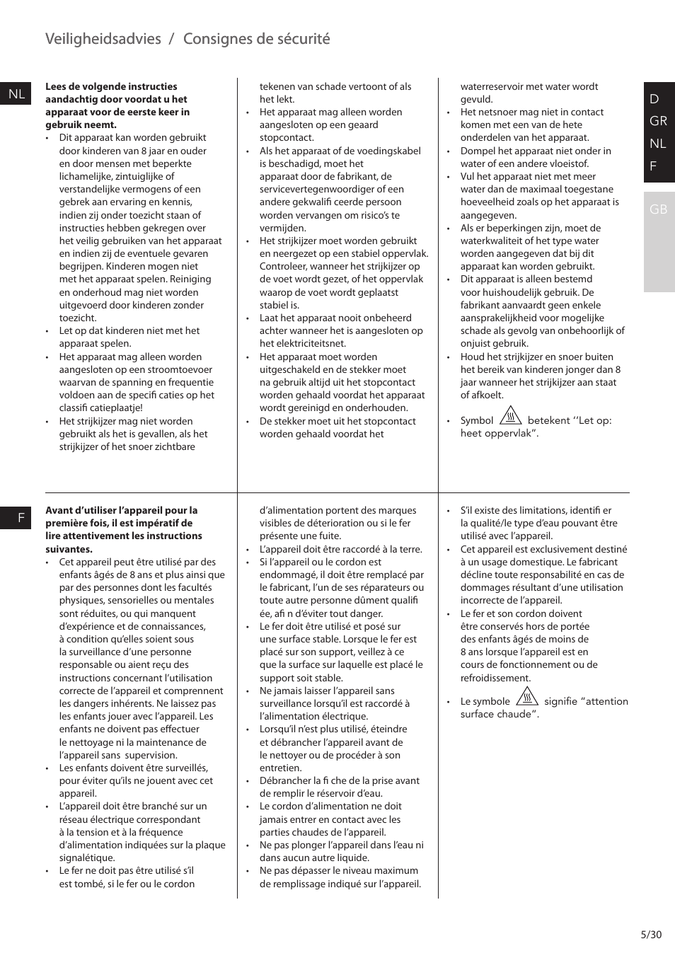 Veiligheidsadvies, Veiligheidsadvies / consignes de sécurité, Consignes de sécurité | AEG DBS2300 User Manual | Page 5 / 30