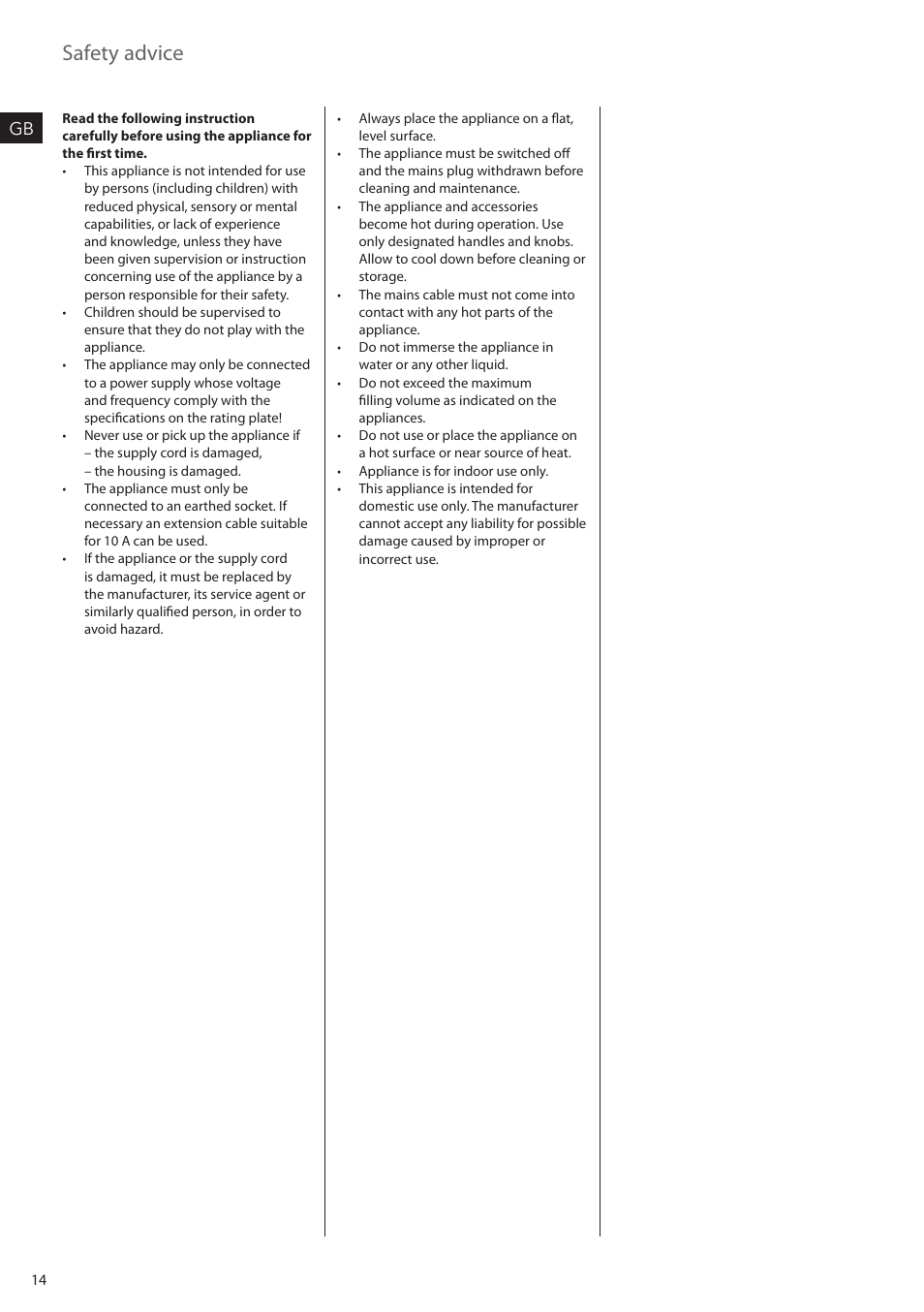 Safety advice | AEG KF7500 User Manual | Page 14 / 20