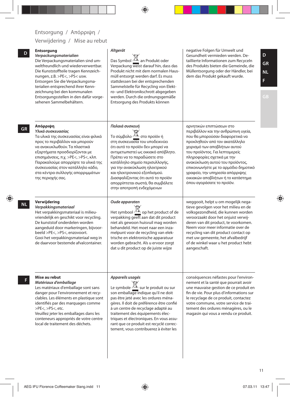 Entsorgung / mise au rebut verwijdering / απόρριψη | AEG KF5265 User Manual | Page 11 / 20